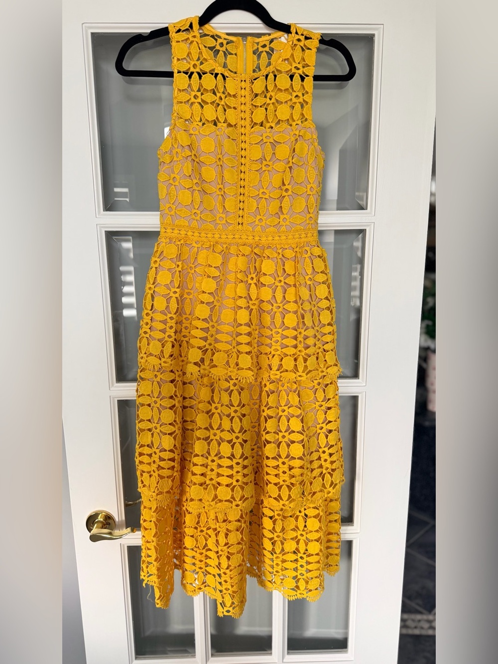 Lulu's Bright Yellow Crochet Tiered Dress for Girls